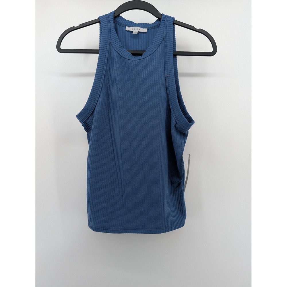 Gaze Tank Top Womens Medium Blue New Ribbed Crew Neck Sleeveless DTLA T57013